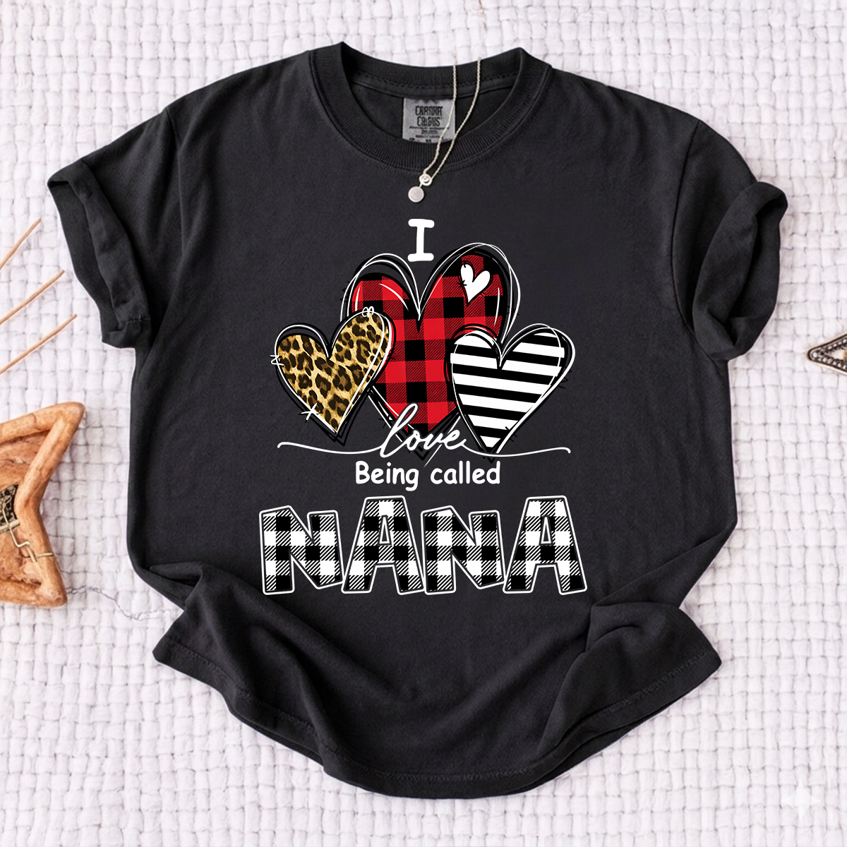 I Love Being Called Nana Leopard Print And Caro Shirt, Grandma Comfort Colors Personalized For Gift Grandma