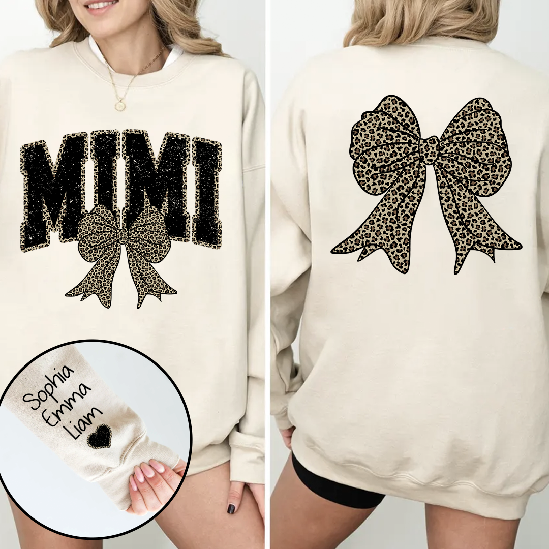 Mimi Leopard Bow Black And Grandkids Sweatshirt