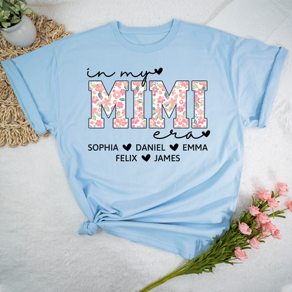 Custom In My Mimi Era Shirt, Personalized with Kids' Names and Floral Letters