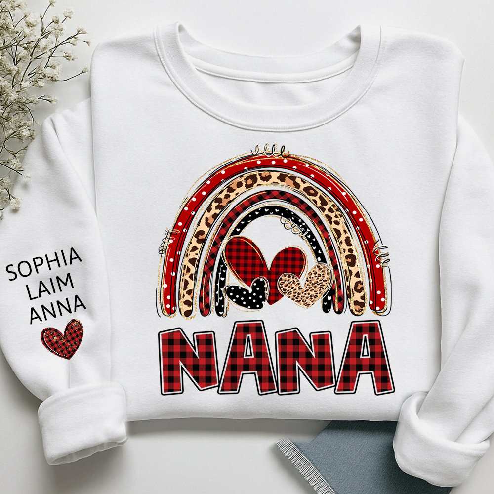 Grandma Leopard Plaid Rainbow Sweatshirt Personalized with Kids' Names