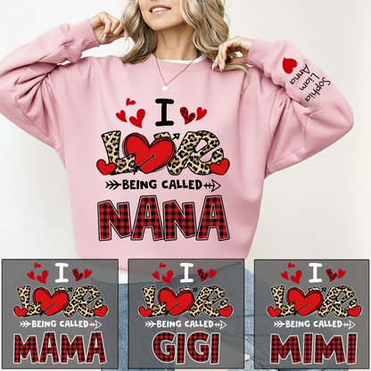 Personalized printed sweatshirt I Love Being Called Nana, Leopard Print heart, A Valentine's Day Gift For Grandmother And Grandchildren