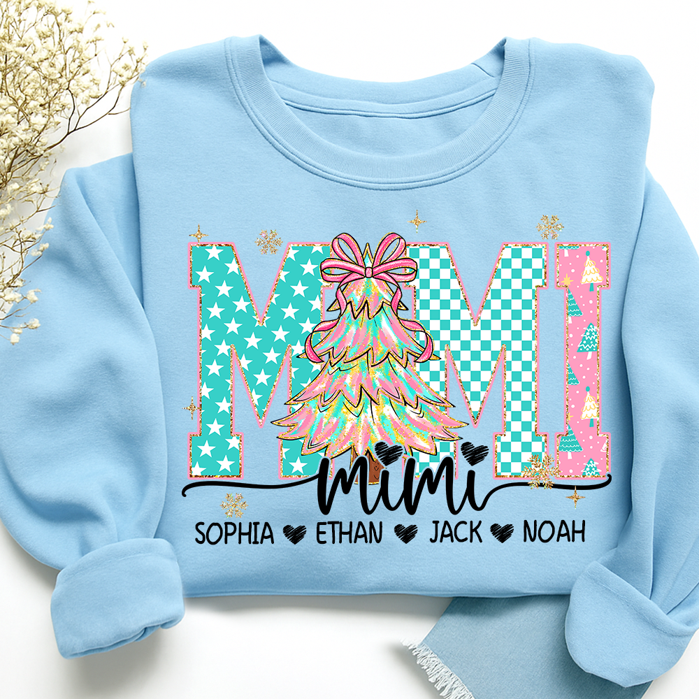 Mimi Christmas Shirt, Custom Grandma Sweatshirt with Grandkids Names
