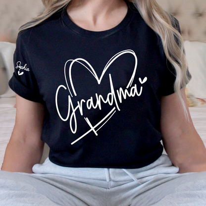 Grandma And Grandkids Heart Tshirt Personalized Family Name T Shirt For Grandma