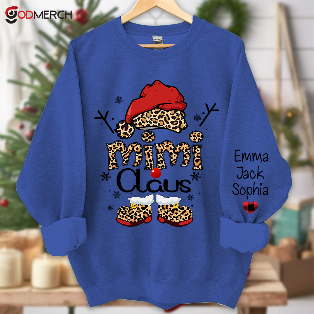 Mimi Claus Leopard Christmas, Christmas Grandma Nana Mimi Claus Shirt Custom Name