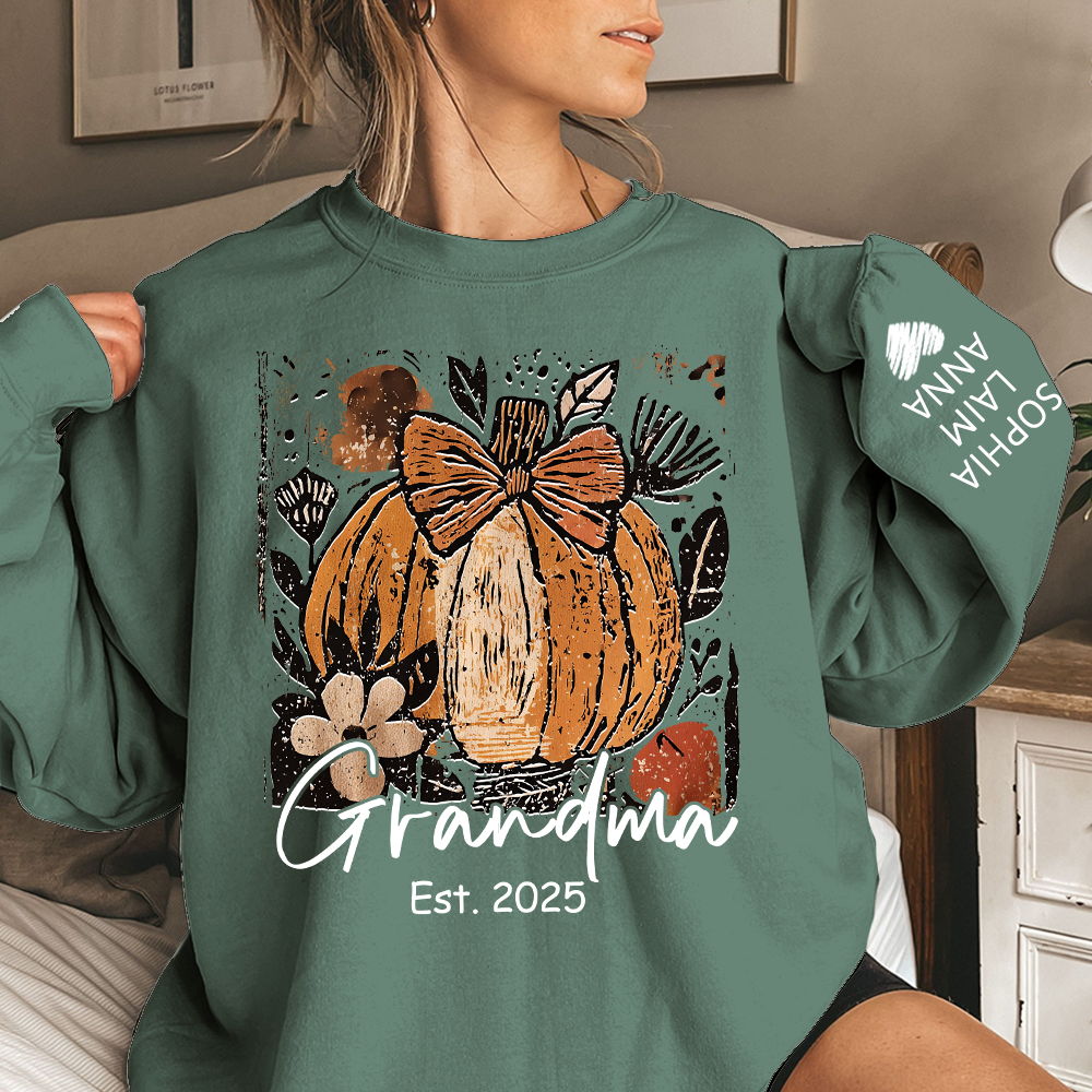 Personalized Preppy Pumpkin Season Sweatshirt, Custom Nickname for Grandma and Kids
