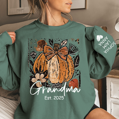 Personalized Preppy Pumpkin Season Sweatshirt, Custom Nickname for Grandma and Kids