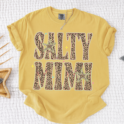 Comfort Colors® Personalized Salty Mimi Leopard Starfish Shirt, Beach Summer Vacation Tee, Funny Coastal Mimi Mom Life Shirt, Gift for Grandma Nana Mimi Women