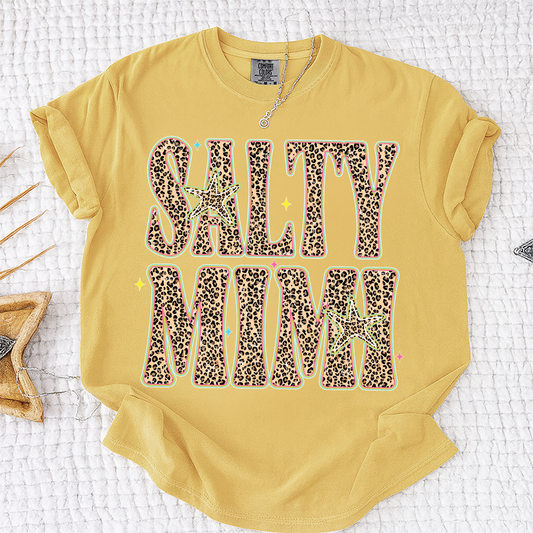 Comfort Colors® Personalized Salty Mimi Leopard Starfish Shirt, Beach Summer Vacation Tee, Funny Coastal Mimi Mom Life Shirt, Gift for Grandma Nana Mimi Women