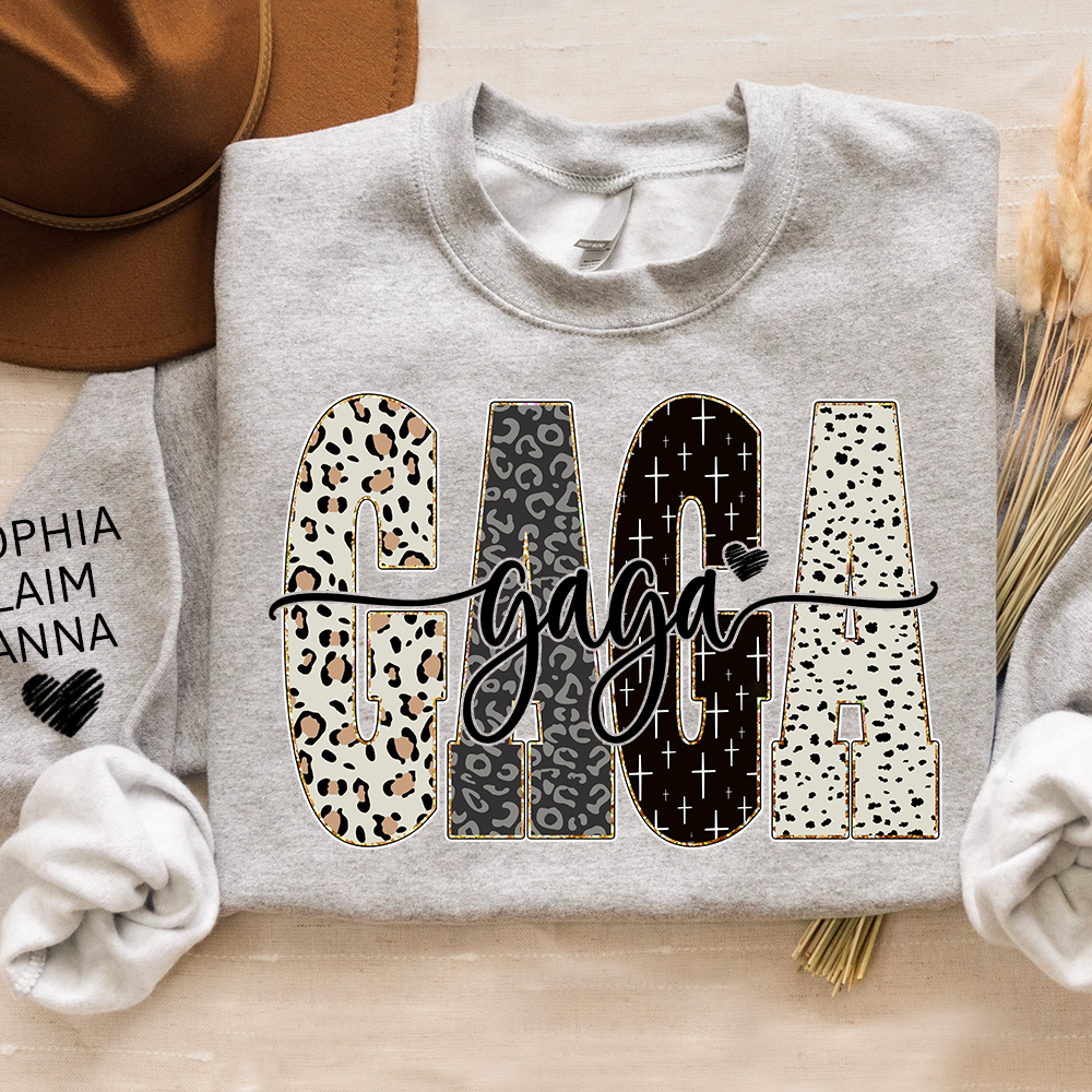 Personalized Gaga Leopard Sweatshirt – Custom Bible Style Design, Unique Gift for Grandma and Her Grandkids