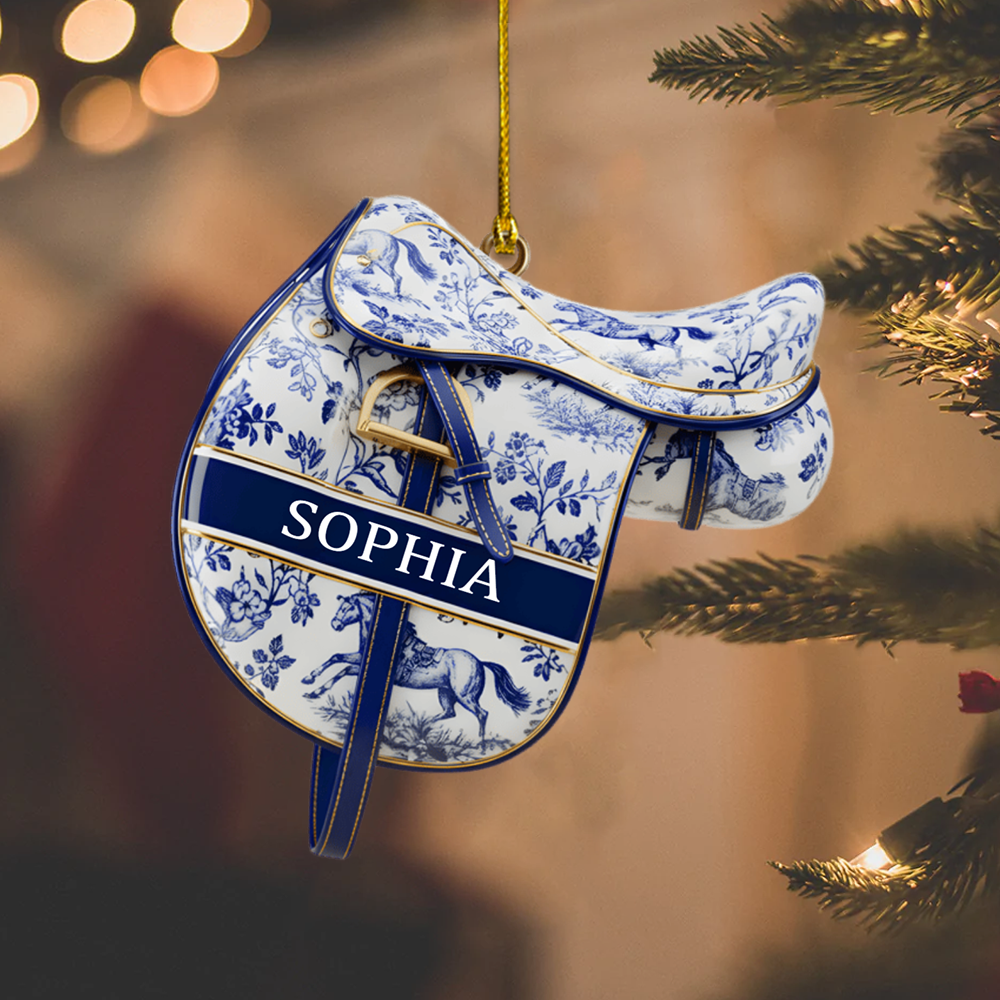 Personalized Horse Saddle Ornament 2025 – Custom Name Equestrian Christmas Decoration, Gift for Horse Lovers and Riders Ornament