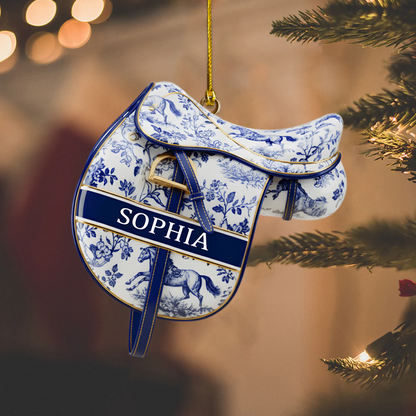 Personalized Horse Saddle Ornament 2025 – Custom Name Equestrian Christmas Decoration, Gift for Horse Lovers and Riders Ornament