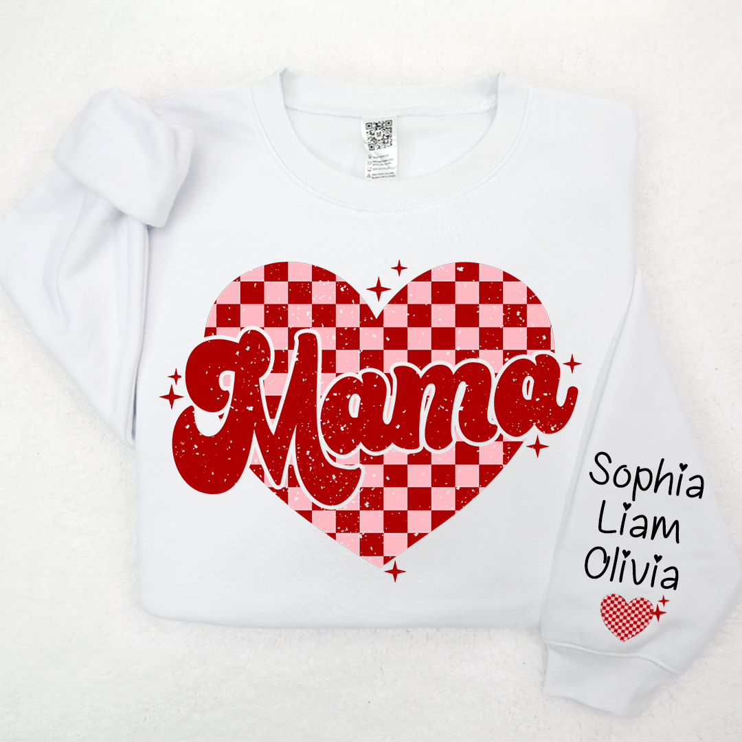 Valentines Day Mama Checkered Heart And Kids LTP01