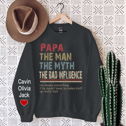 Papa The Man The Myth The Legend, Custom Papa With Kids Sweatshirt