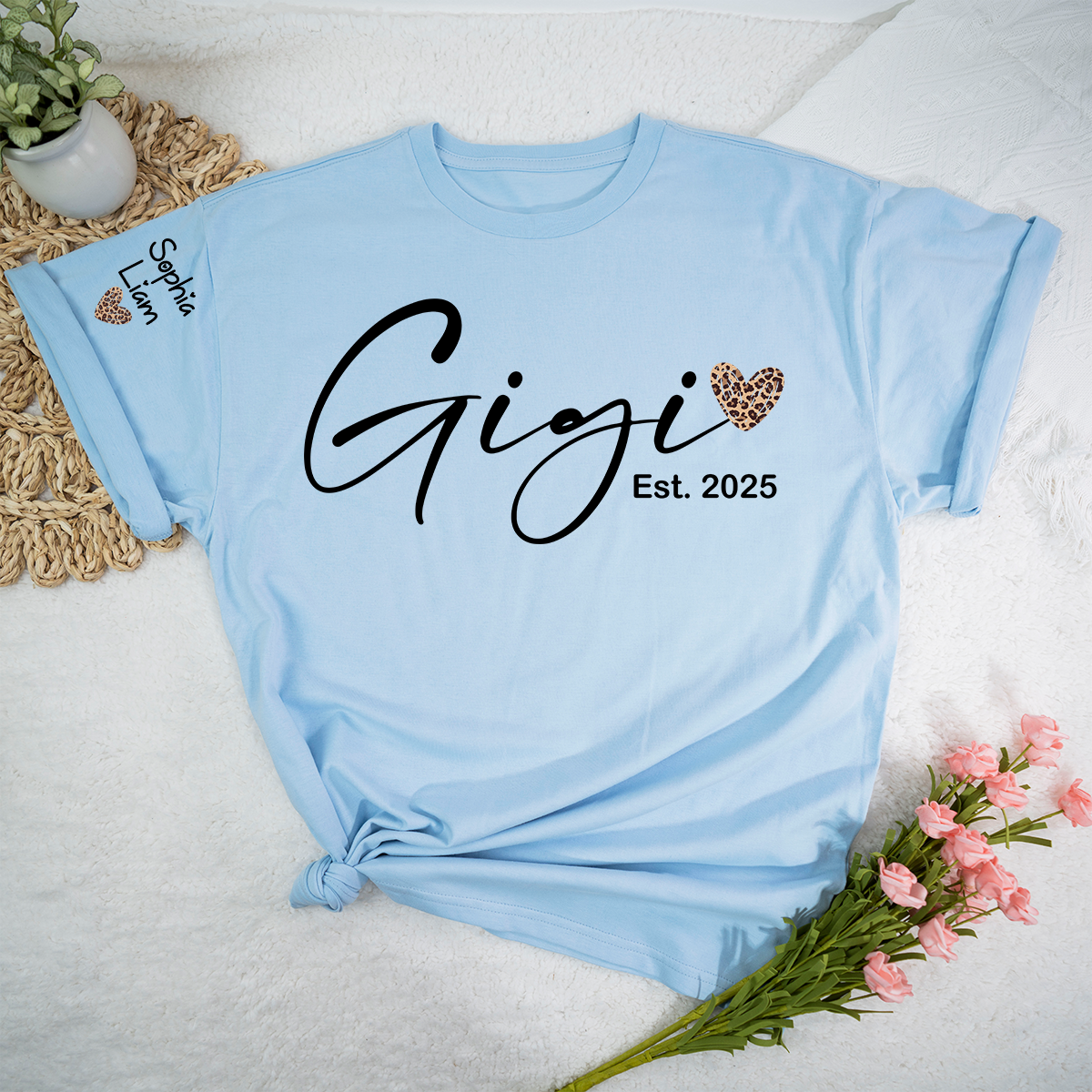 Gigi Est 2025 Shirt, New Gigi Grandma T Shirt with Leopard Heart, Cute Gift for Gigi