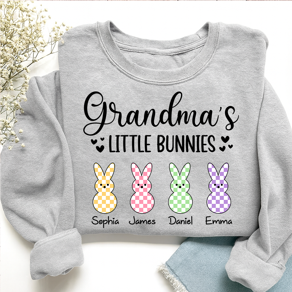 Custom Grandma Sweatshirt with Bunny Design and Kids Names, Grandma’s Little Bunnies Apparel