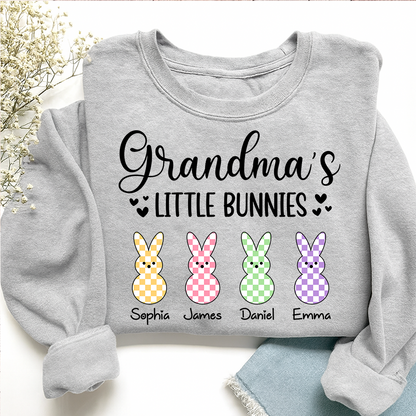 Custom Grandma Sweatshirt with Bunny Design and Kids Names, Grandma’s Little Bunnies Apparel