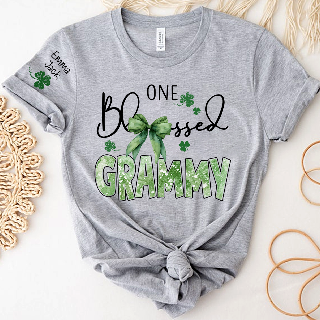 One Blessed Grammy T-Shirt, St Patrick’s Day Shamrock Family T Shirt with For Gift Grandma And Kids