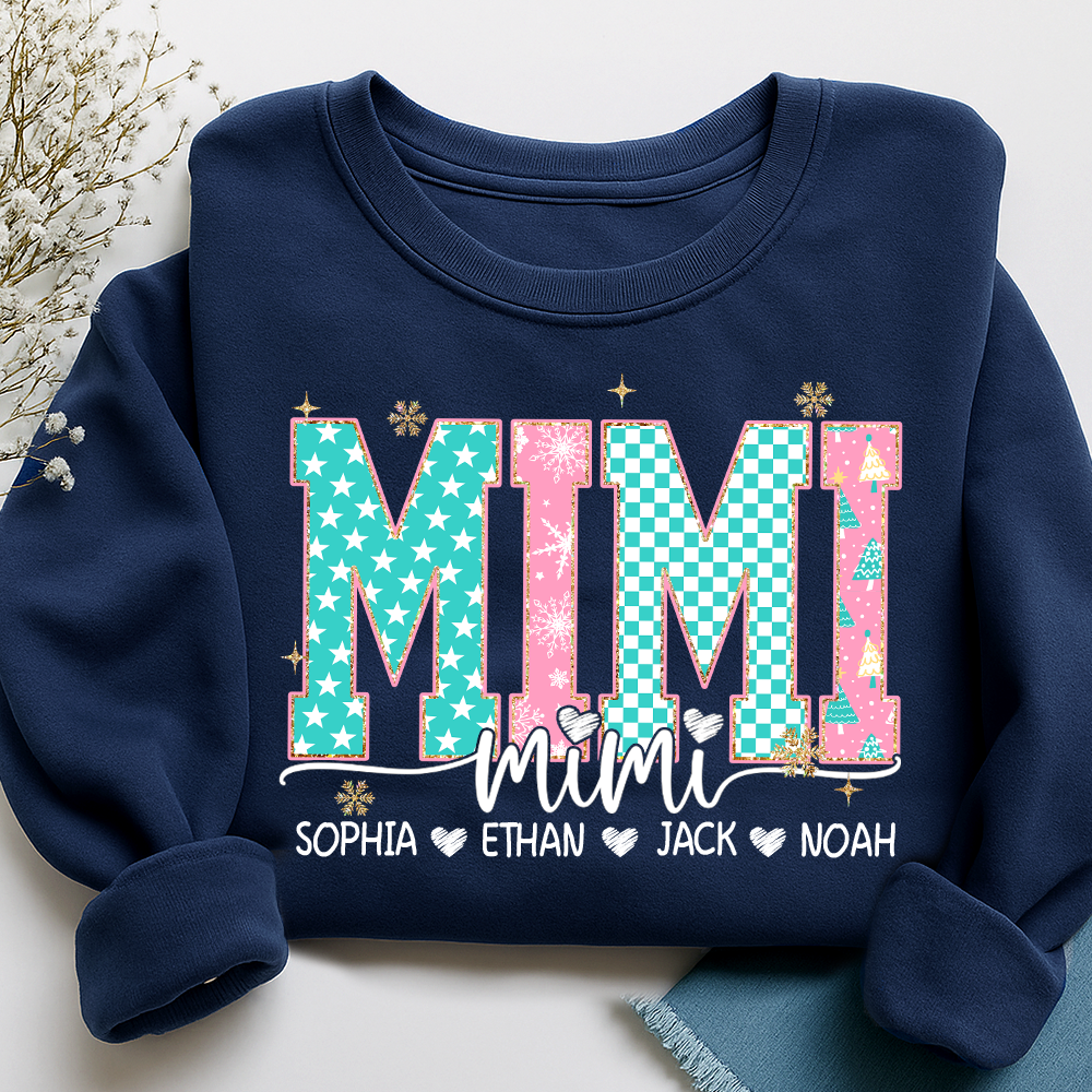 Personalized Mimi Christmas Sweatshirt, Custom Holiday Tree Shirt with Kids Names