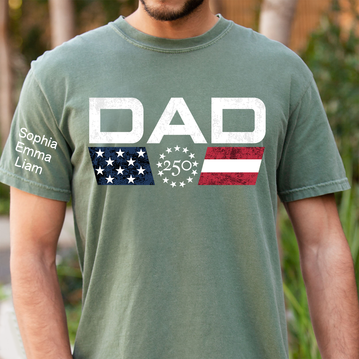 Personalized Dad 250 Years Of Freedom Shirt With Kids Names Sleeve, Patriotic Dad Family, U.S. 250th Anniversary 1776 2026 Gift For Fathers Day Birthday