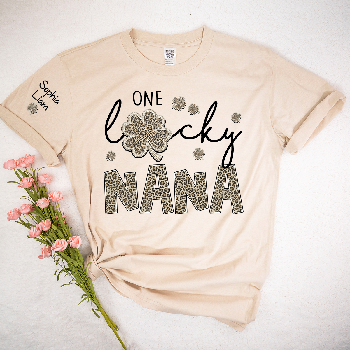 Lucky Nana Shirt, One Lucky Nana with Clover and Leopard Print, Personalized Grandma T-Shirt, St. Patrick’s Day Apparel