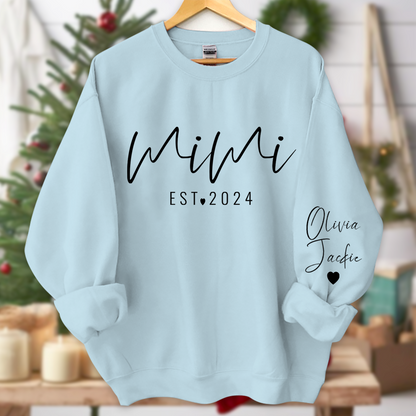 Mimi Est And Grandkids Heart With Grandkids Sweatshirt, Gifts For Grandma Sweatshirt