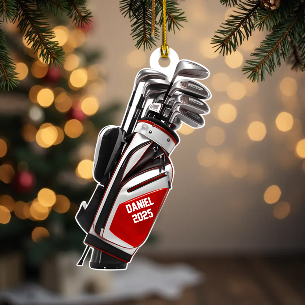 Personalized Golf Bag Ornament – Custom Name & Year Golf Clubs Christmas Gift for Golfers Ornament