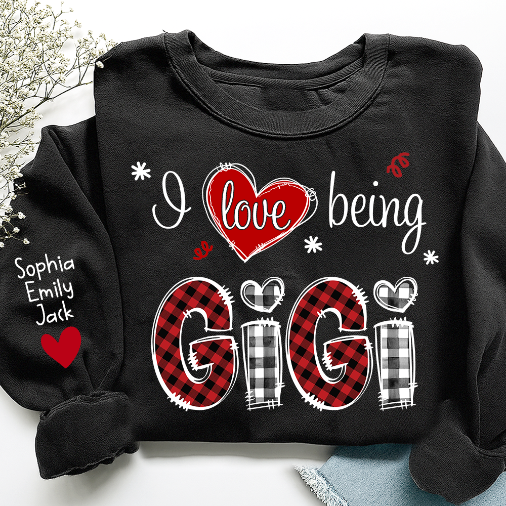 Valentine I Love Being Grandma Sweatshirt, Heart Patchwork Gift For Grandma And Kids