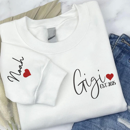 Embroidered Women's Sweatshirt with Heart, Gift For Gigi And Kids