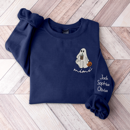Ghost Halloween Embroidered, Custom Mimi And Kids, Grandma Gift TH Sweatshirt