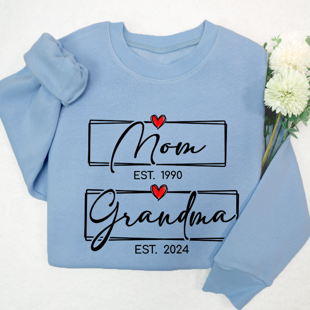 Mom Est Grandma Est Custom Heart Grandma Shirt, Mom Grandma