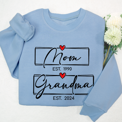 Mom Est Grandma Est Custom Heart Grandma Shirt, Mom Grandma