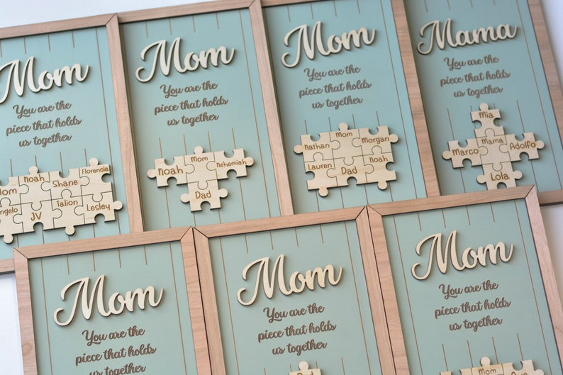 Mom Puzzle Sign Mother's Day Gift from Kids Husband Custom Engraved Wood Sign Piece That Holds Us Together Grandma Gift