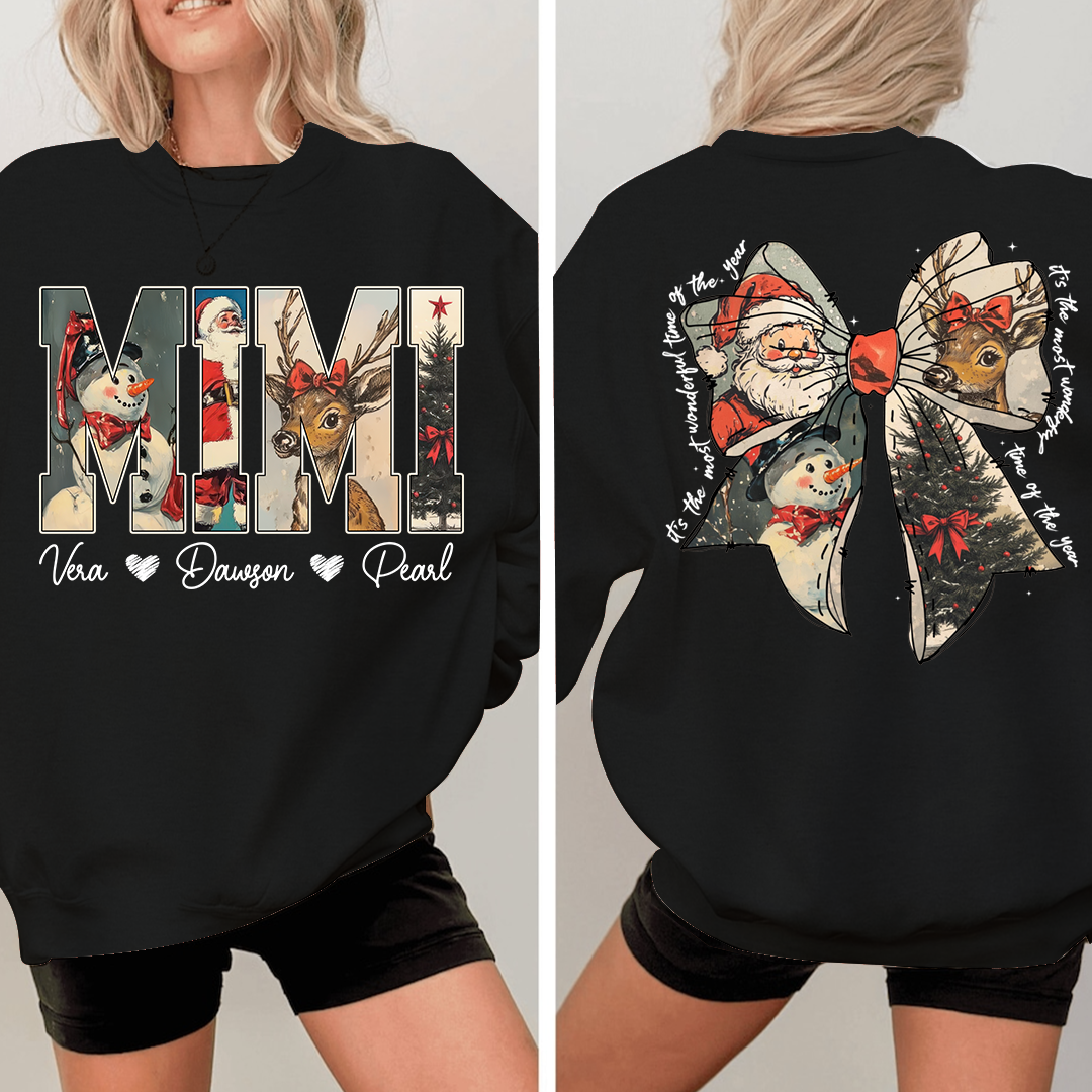 Mimi Holiday Sweatshirt, Personalized Christmas Outfit for Grandma And Kids