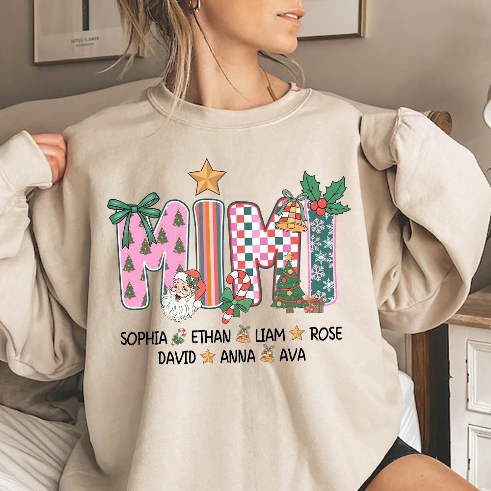 Christmas Grandma Sweatshirt with Custom Kids’ Names, Cozy Holiday Gift