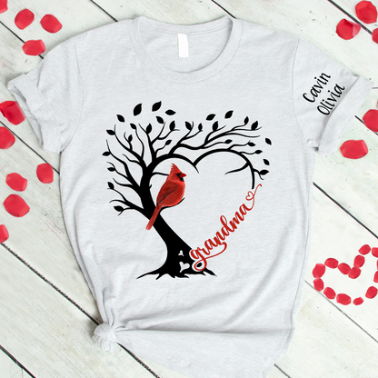 Custom Grandma Cardinal With Grandkids T-Shirt