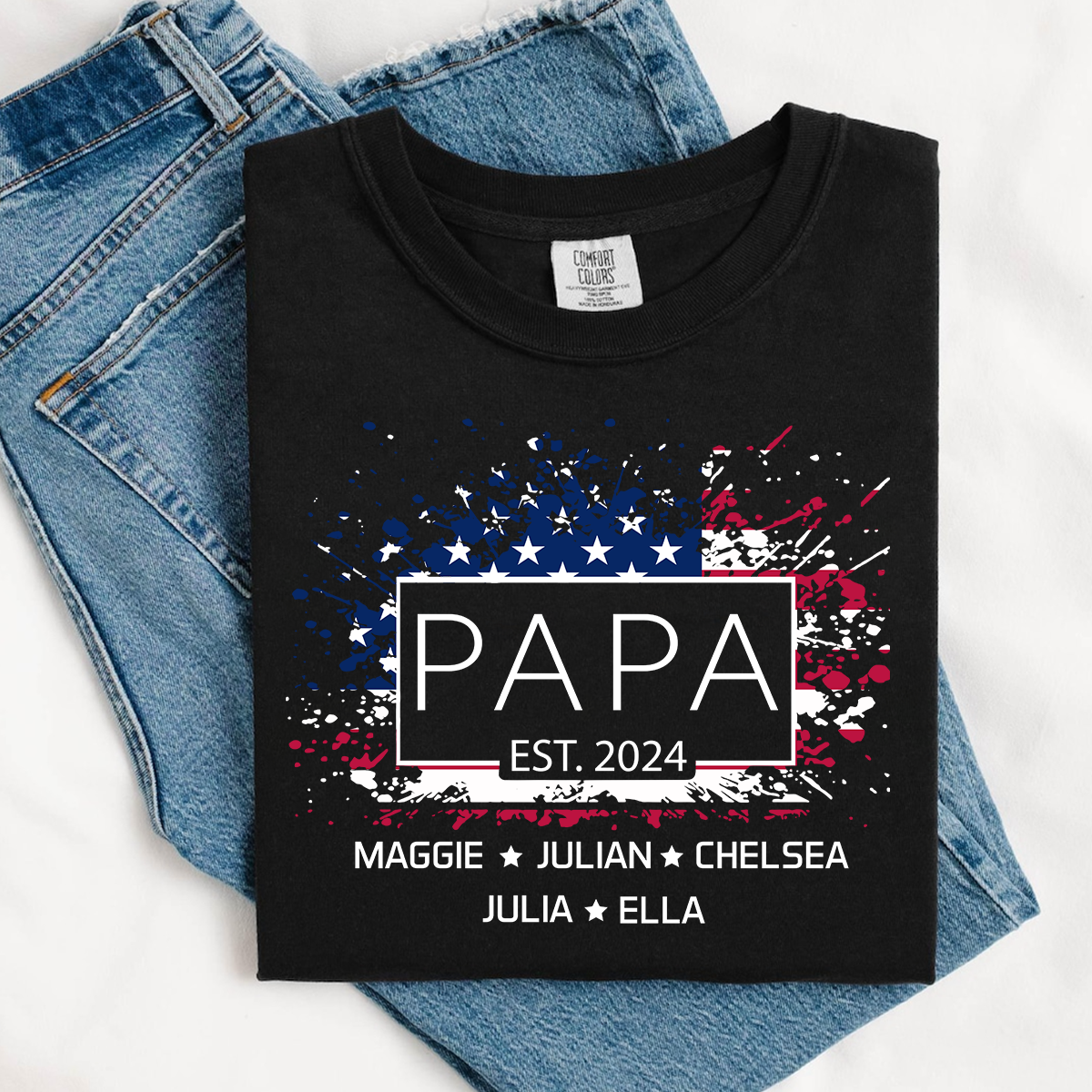 Comfort Colors® Papa Est Flag USA T-Shirt, Fathers Day Gift for Grandpa Shirt