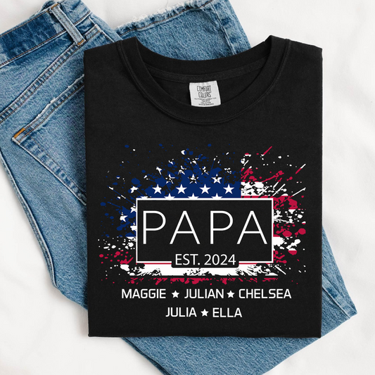 Comfort Colors® Papa Est Flag USA T-Shirt, Fathers Day Gift for Grandpa Shirt