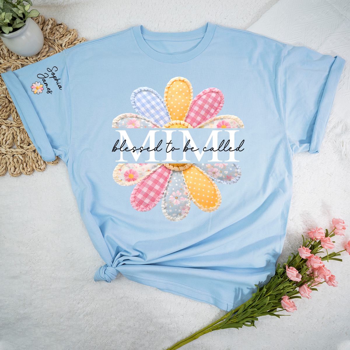 Blessed To Be Called Mimi Floral T Shirt, Personalized Grandma Shirt with Kids' Names