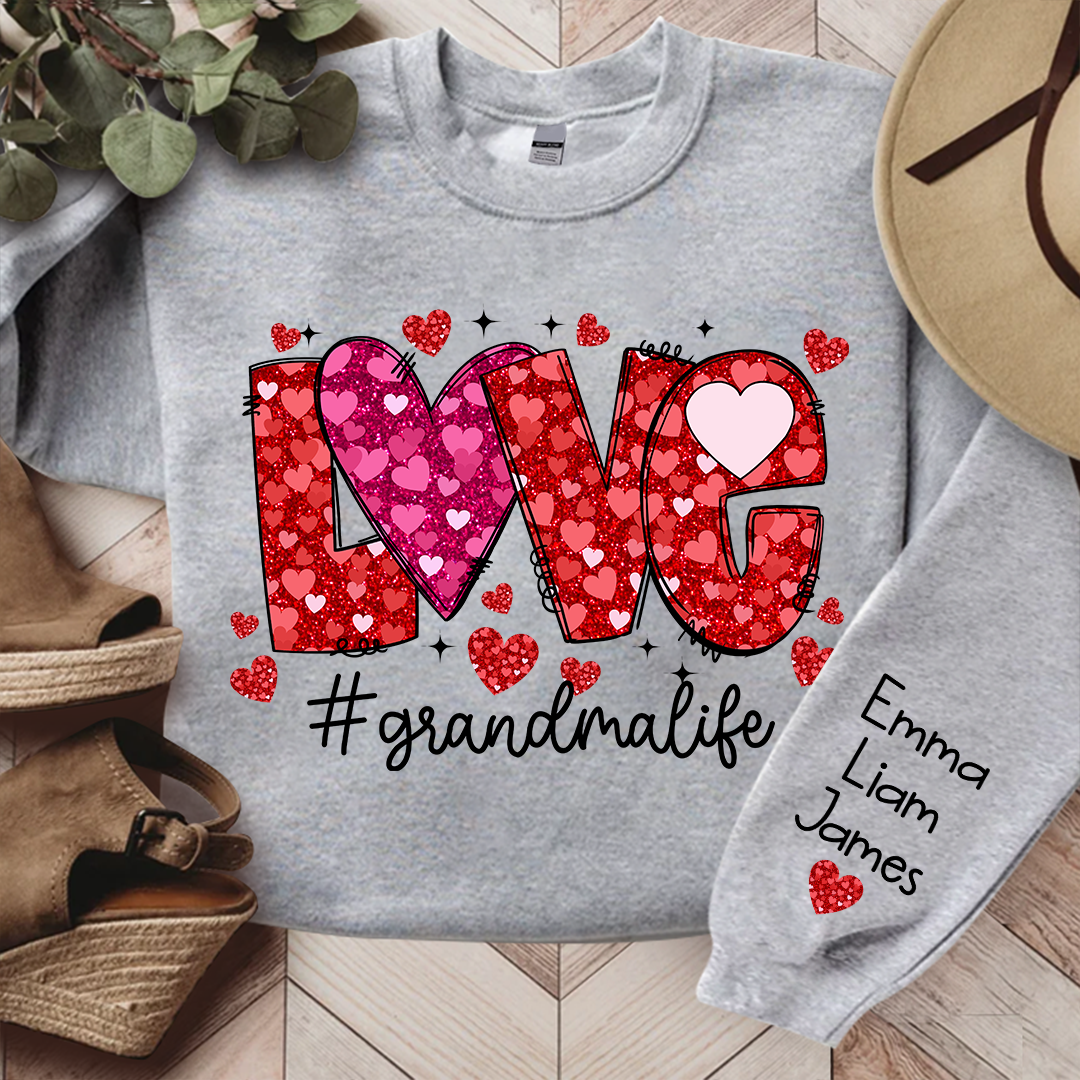 Love Pink Valentine Grandma Life, Custom Grandma And Kids, Grandma Gift TH Sweatshirt
