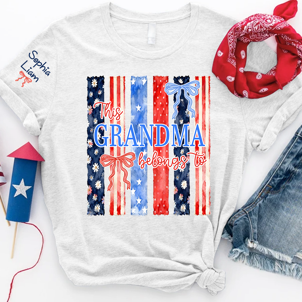 Personalized This Grandma Belongs To T Shirt, Custom Gift for Grandma with Family Names, Patriotic Design for 4th of July