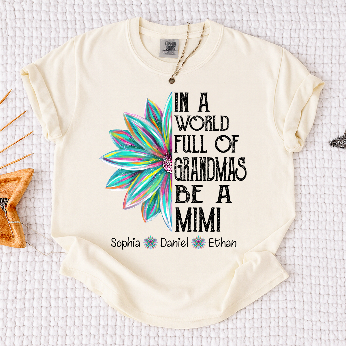 Comfort Colors In A World Full Of Grandmas Be A Mimi Shirt, Personalized Mimi T Shirt with Grandkids Names, Custom Grandma Gift Tee