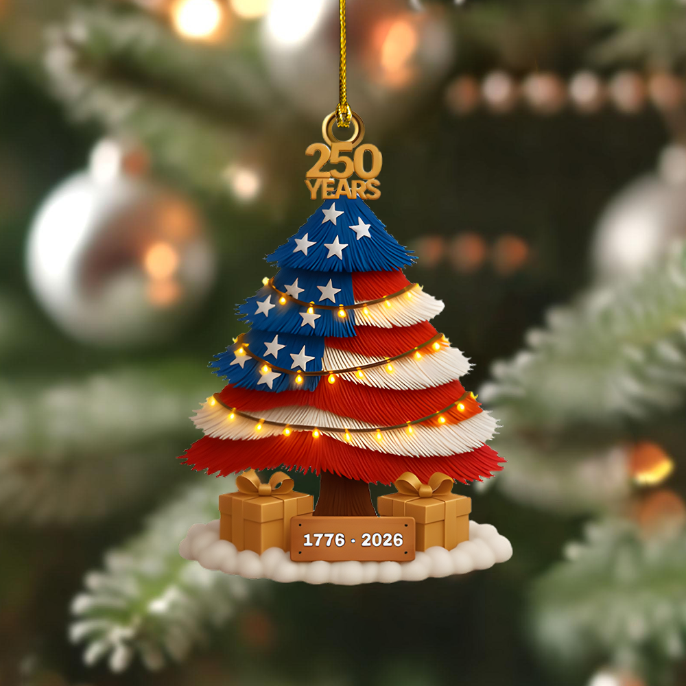 American Flag Christmas Ornament 2026 – Patriotic 250 Years USA Anniversary Tree Decoration