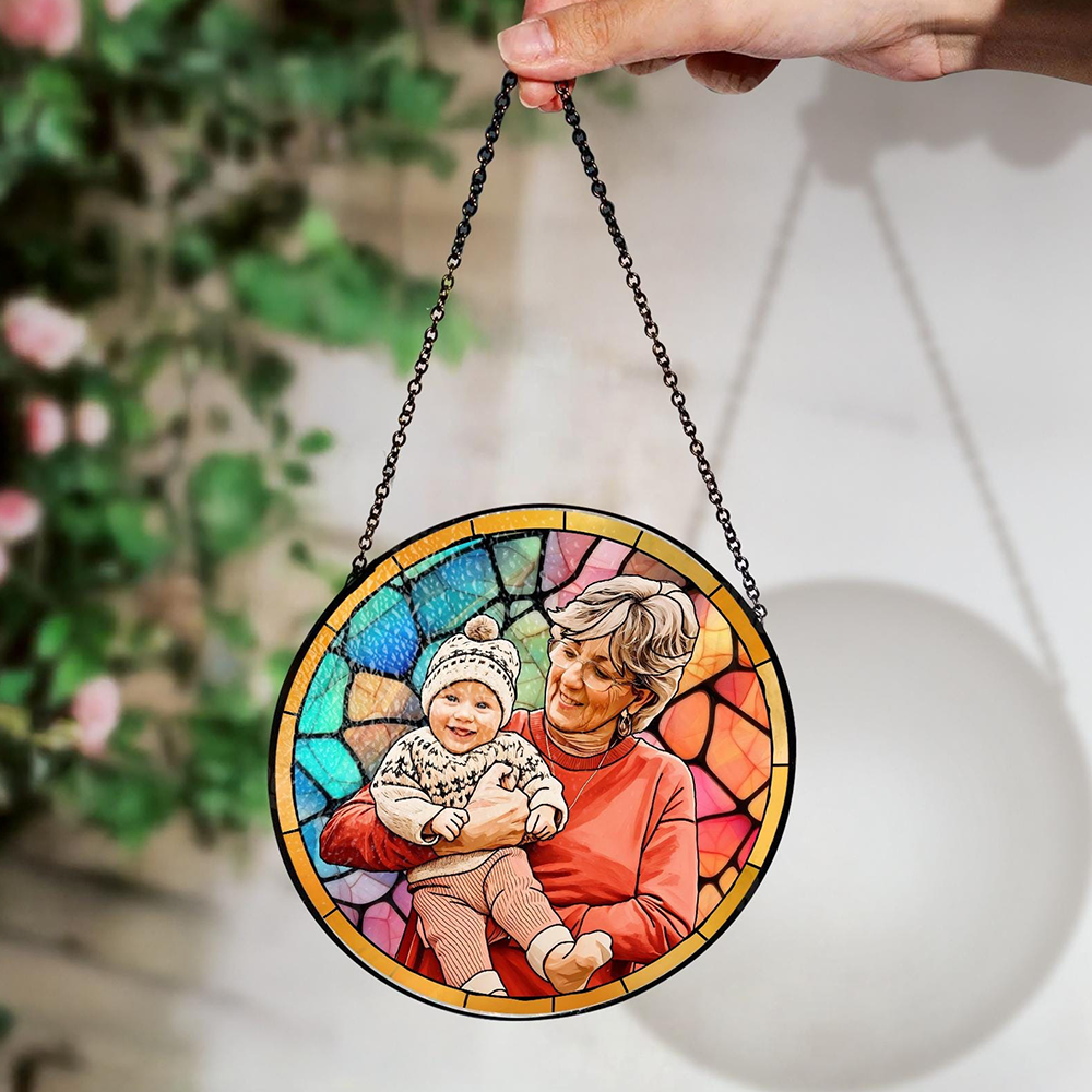 Personalized Grandma Portrait Suncatcher Stained Glass Window Hanging