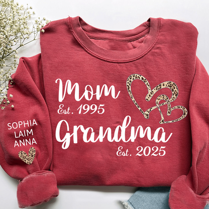 Mom Est Grandma Est personalized sweatshirt, A Loving Gift For The Family On Valentine's Day