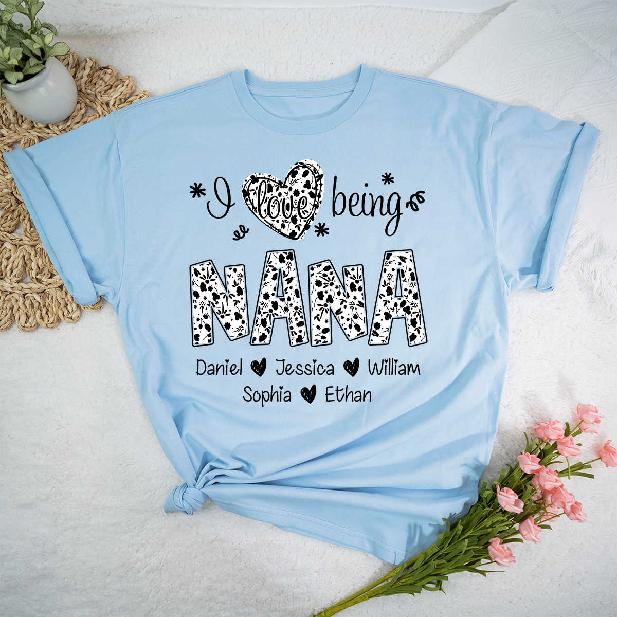 I Love Being Nana Shirt with Names, Floral Grandma Tee, Mother’s Day Gift for Nana