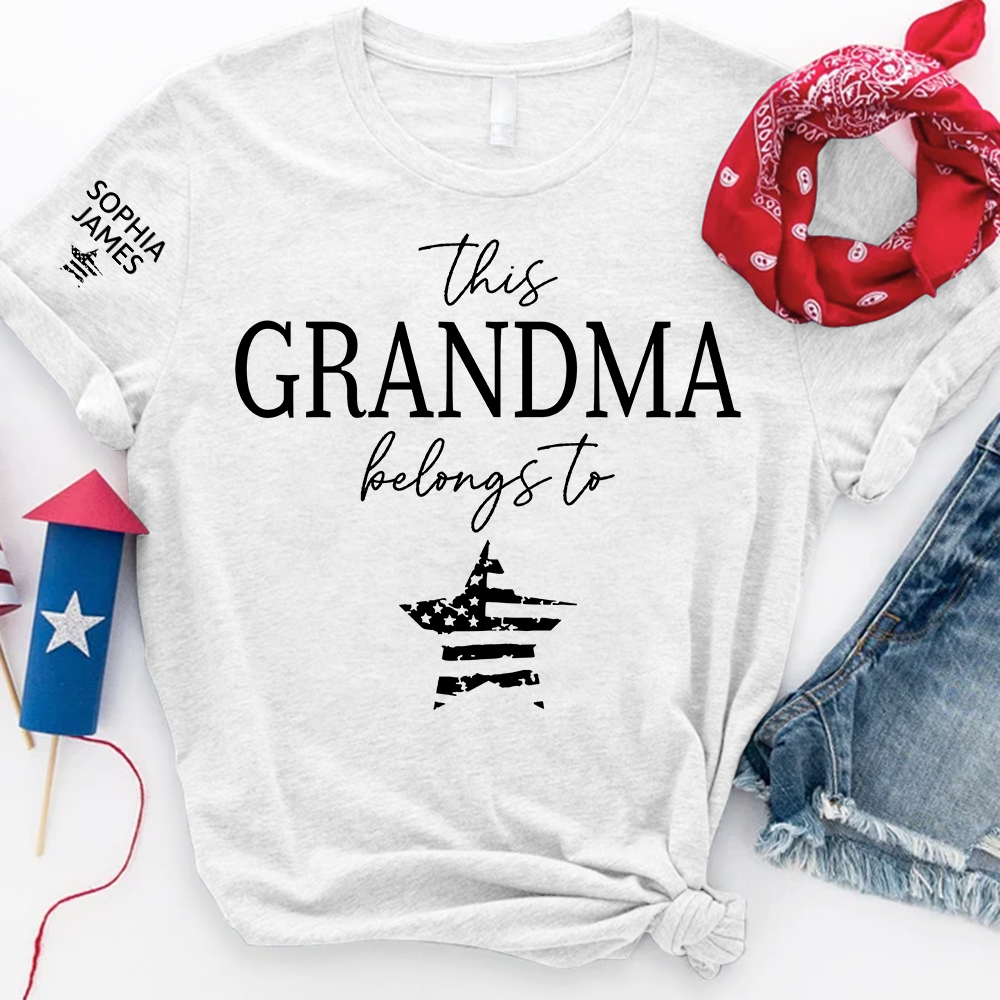 Personalized Grandma Shirt This Grandma Belongs To with Kids Names Patriotic 4th of July Custom Family T Shirt