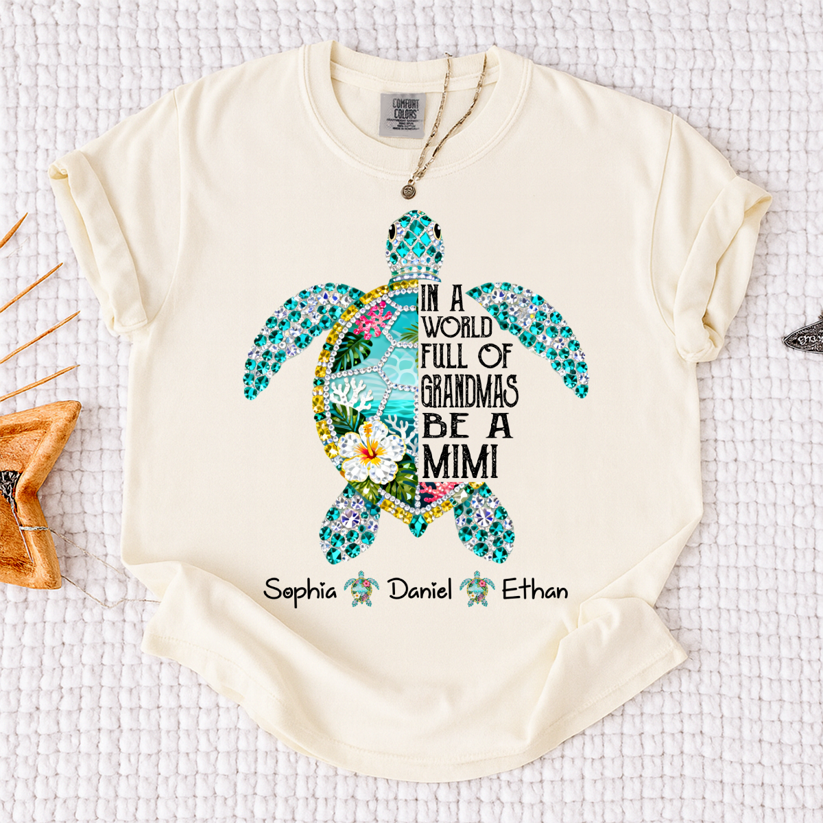 Comfort Colors Personalized Mimi Sea Turtle Shirt – Custom Grandkids Names Turtle T-Shirt, In a World Full of Grandmas Be a Mimi Gift