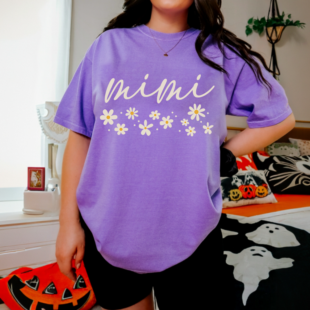 Comfort Colors® Floral Daisy T-Shirt, Custom Nicknames for Mimi And Kids