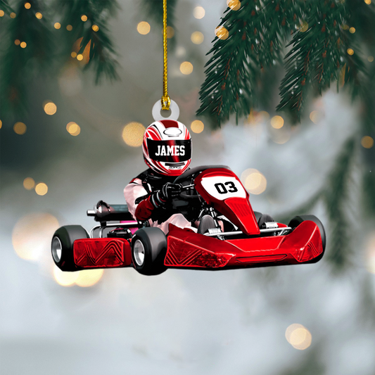 Custom Go Kart Racing Ornament 2025 – Personalized Racer Ornament, Gift for Kids & Race Fans Ornament