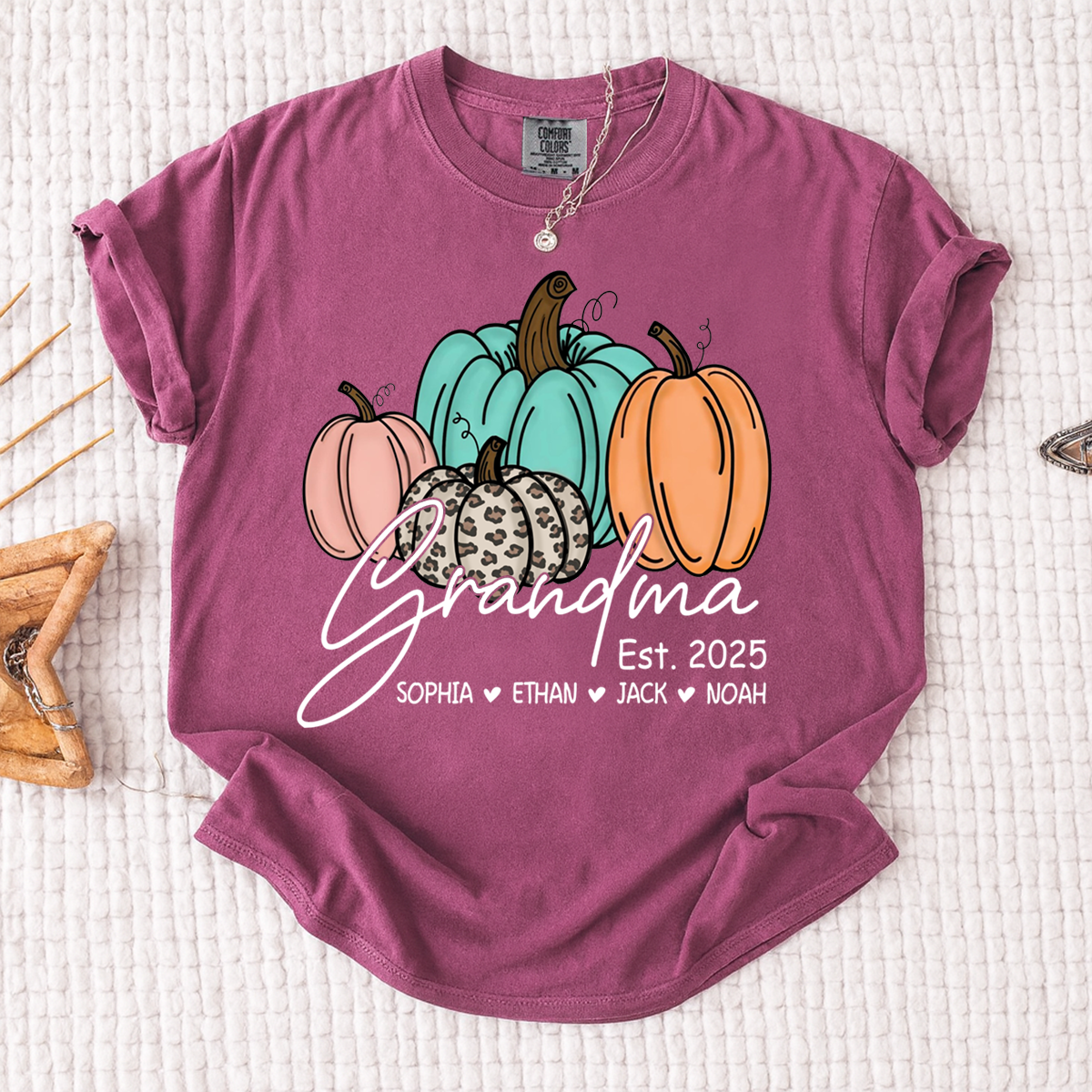 Comfort Colors® Fall Pumpkin Grandma Shirt, Personalized Autumn Gift for Grandma